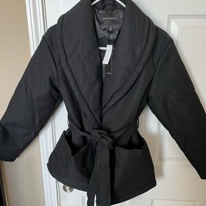 Banana Republic Shawl-Collar Belted Black Puffer Jacket